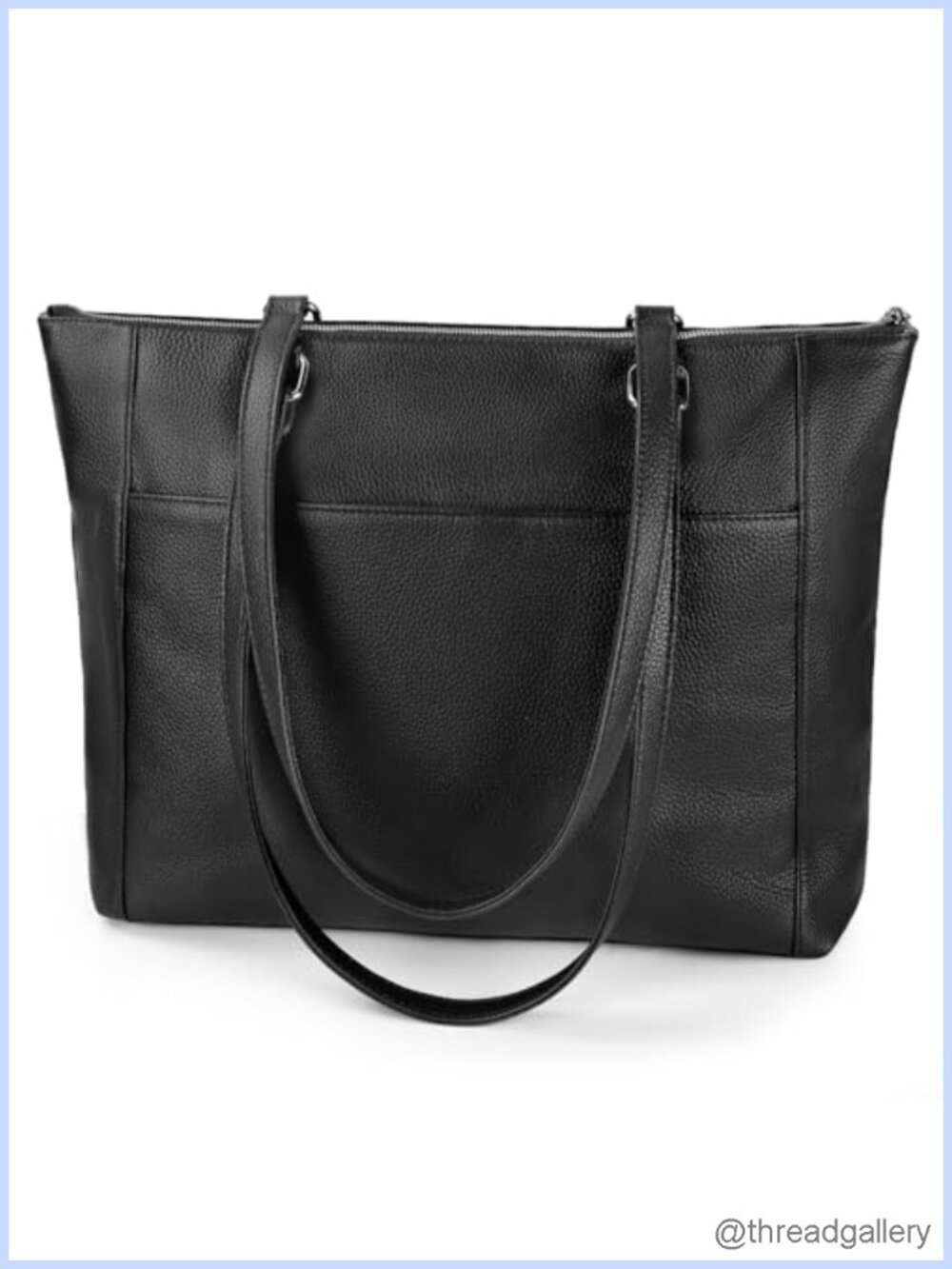 Genuine Leather Work Tote Bag with Zipper Fits 14" Laptop Large Capacity